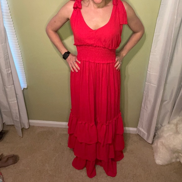Formal Introduction Ruffle Tiered Maxi Dress Pomegranate - Picture 3 of 4